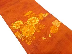 手織り紬　菊模様織り出し　名古屋帯